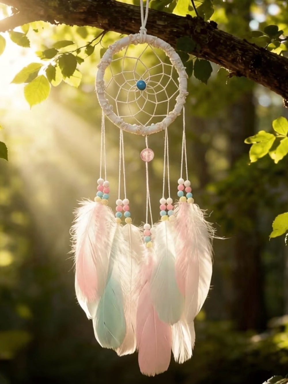 Pastel Feather Dreamcatcher with Beaded Accents